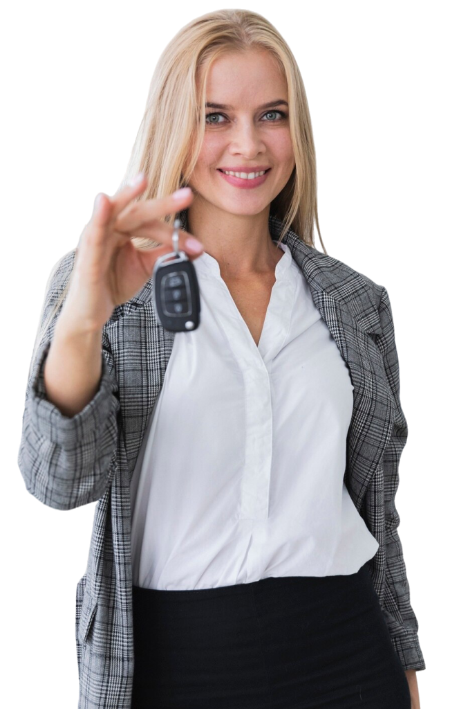 happy-blonde-woman-holding-car-key